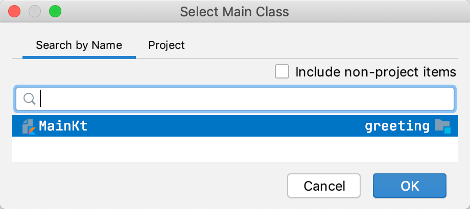 The Select Main Class dialog