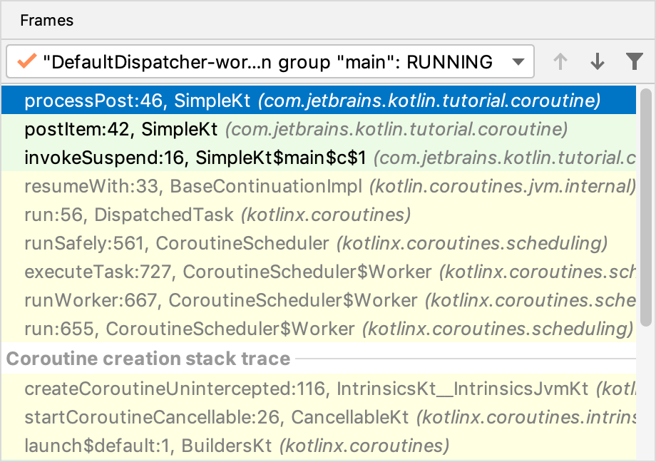 Kotlin debug coroutines frames