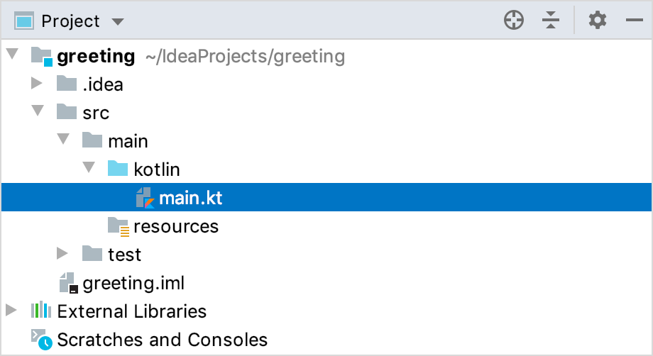 src/main/kotlin/main.kt in the Project tool window