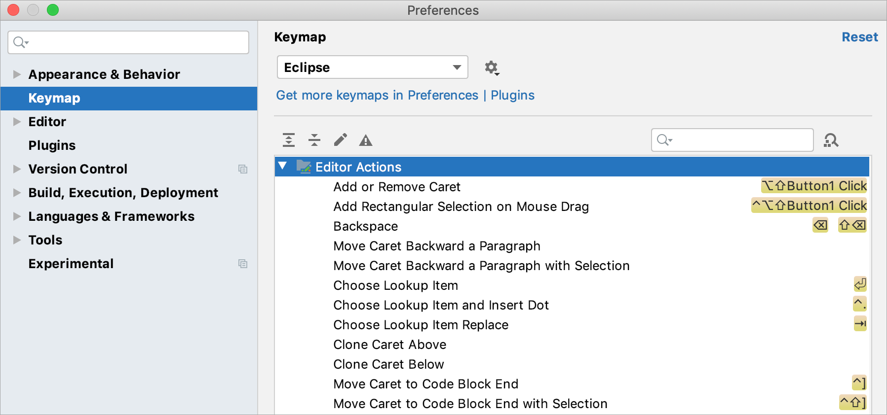 use intellij key map for python