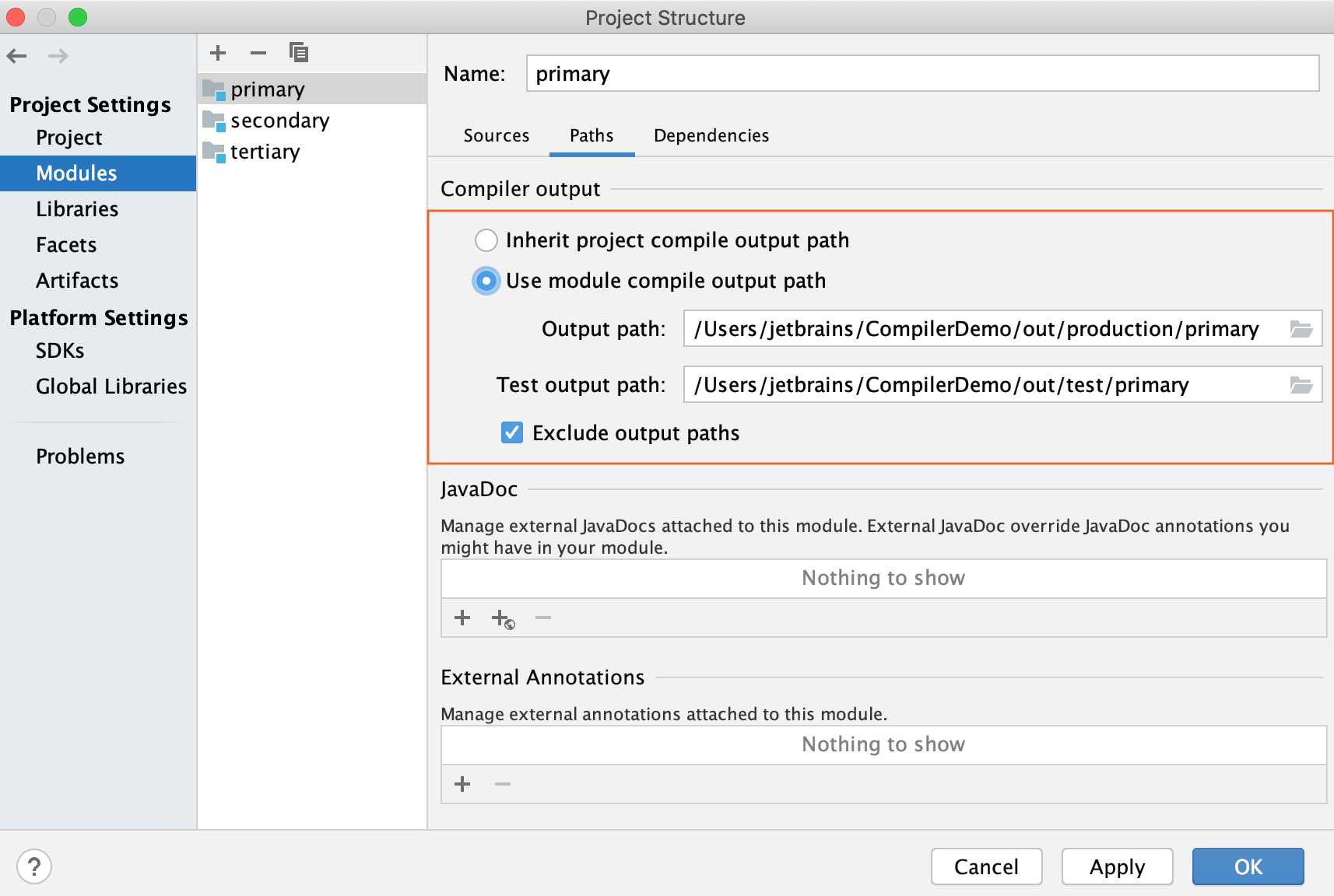 Project Structure dialog / Module page