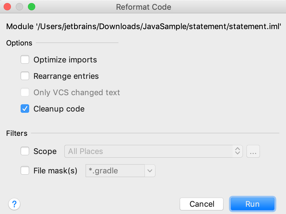 Module or directory reformat dialog