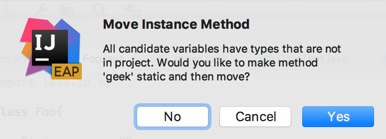 Message on moving
            an instance method without a type parameter