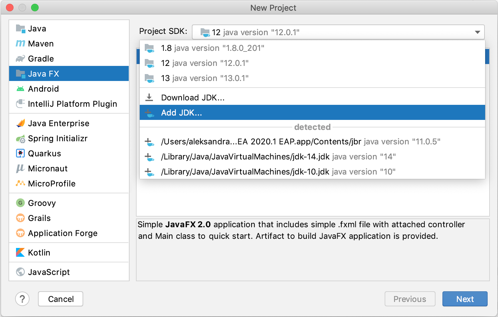 Creating a new JavaFX project