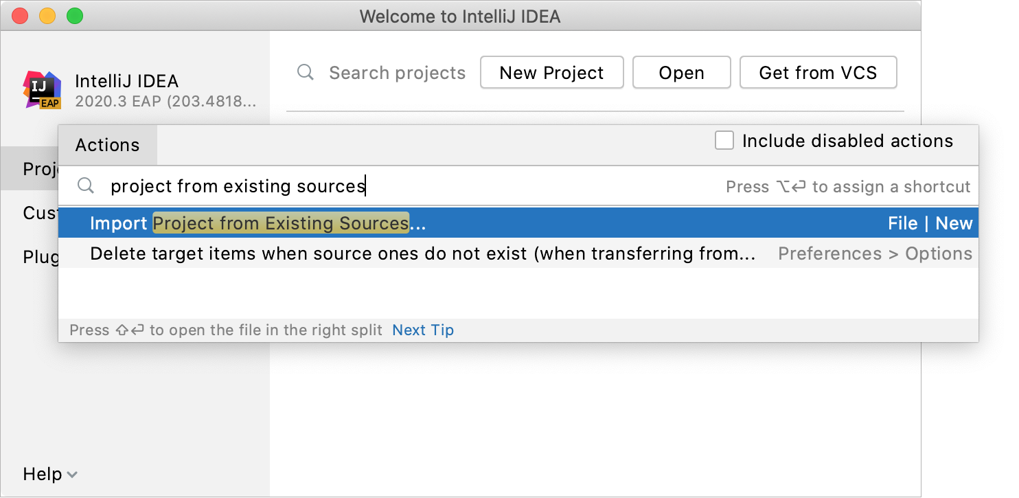 Importing a project from existing sources