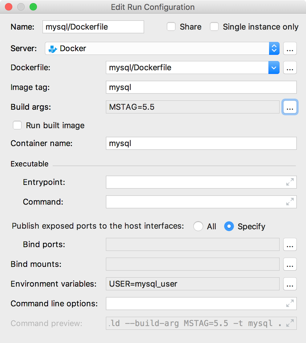 The Edit Deployment Configuration dialog with build-time arguments