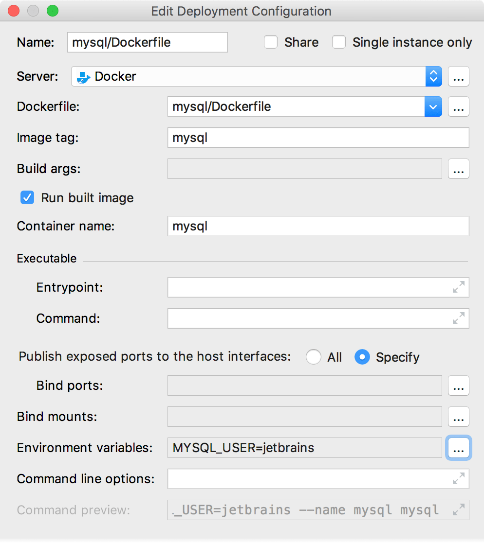 The Edit Deployment Configuration dialog with environment variables