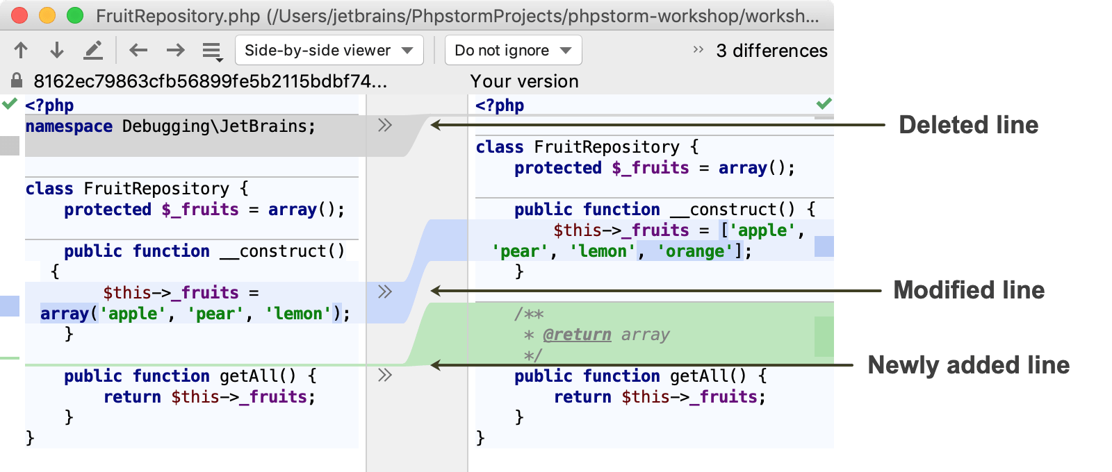 ファイル フォルダー テキストソースを比較する Phpstorm