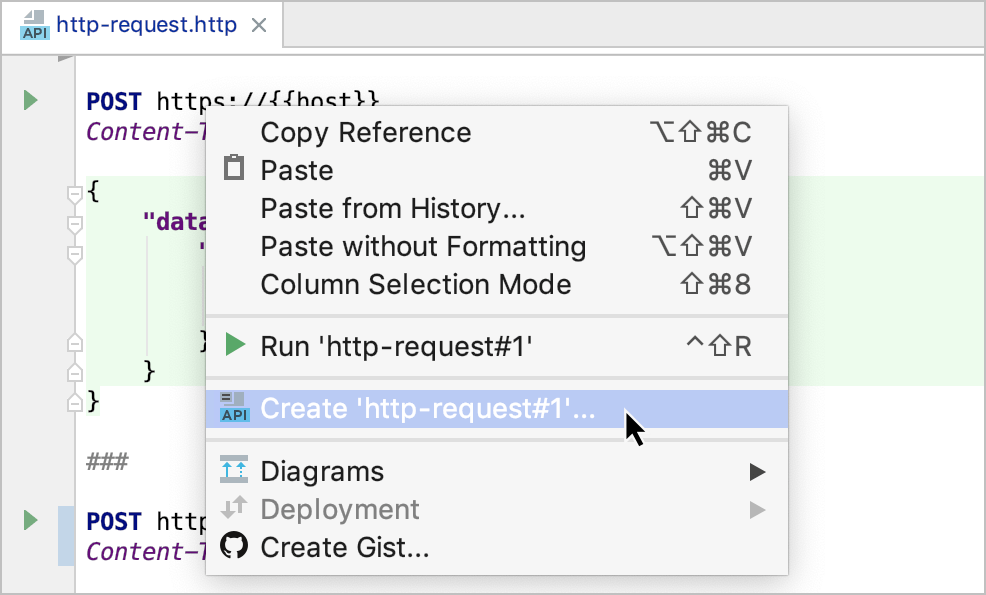 Create a run configuration from the editor