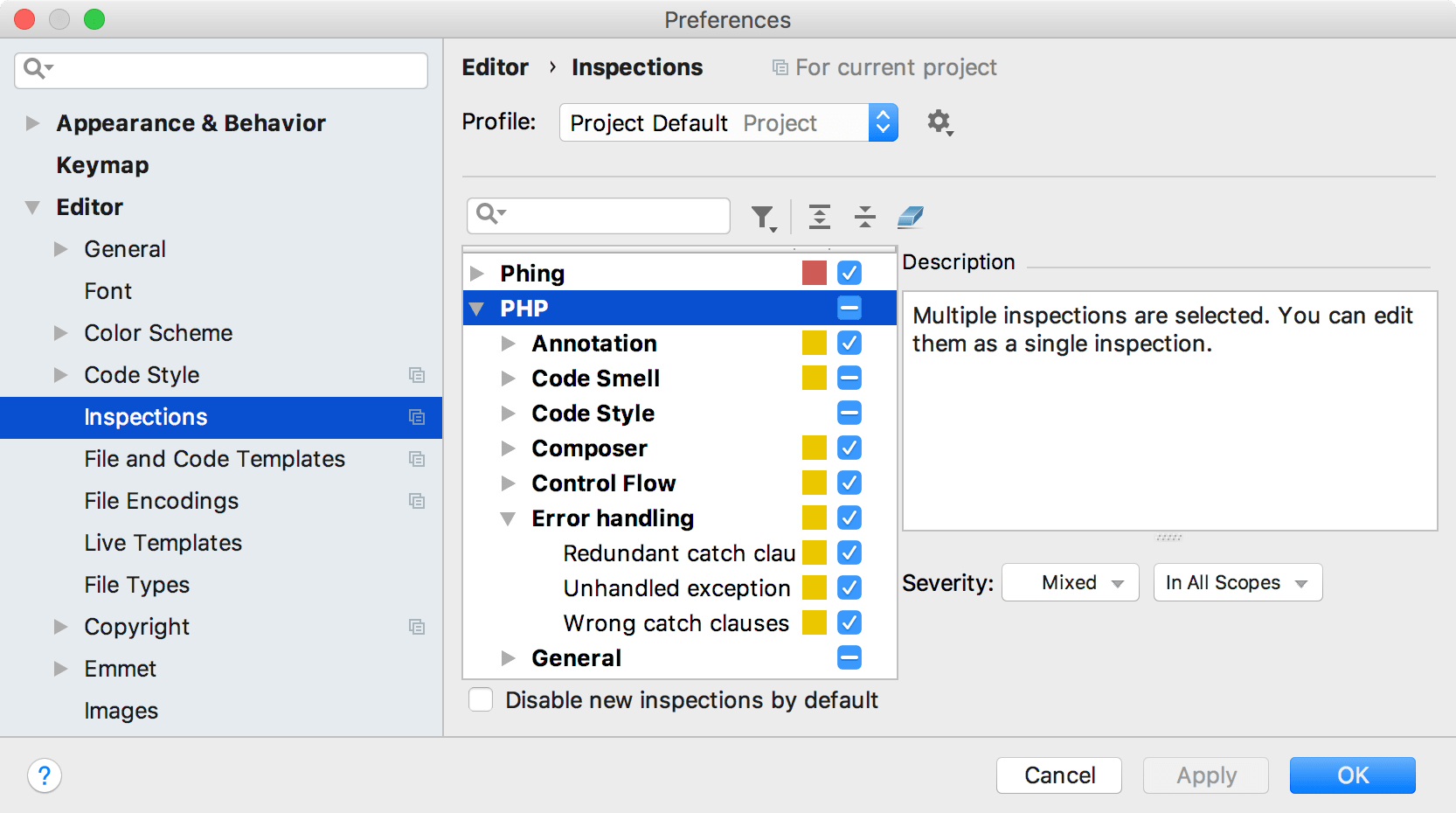 Ps migration guide inspection settings