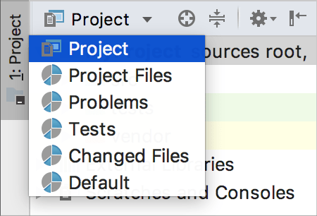 PhpStorm: choosing a view in the Project tool window