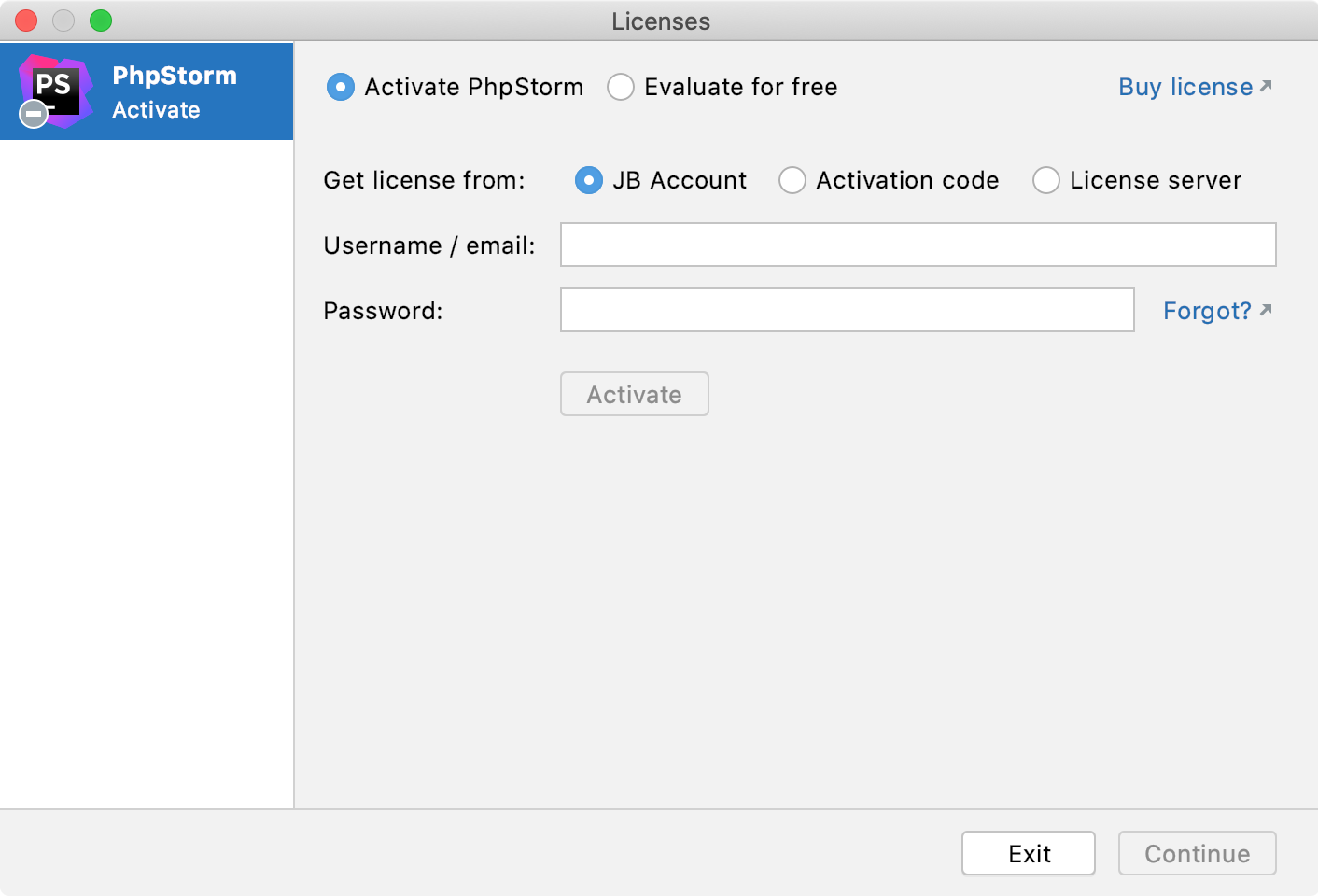 The License Activation dialog
