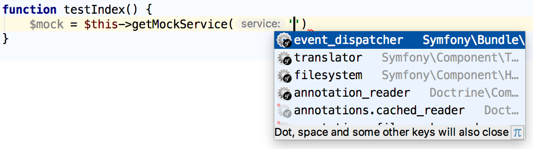 Symfony mock completion in a helper function