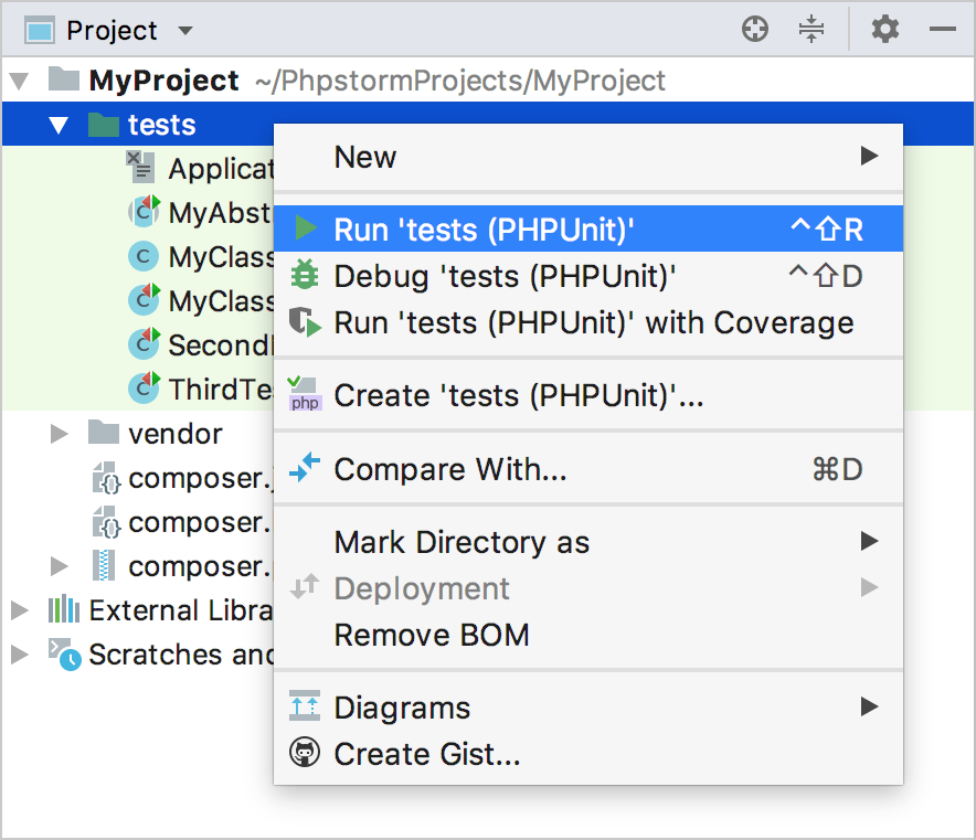 phpstorm phpunit