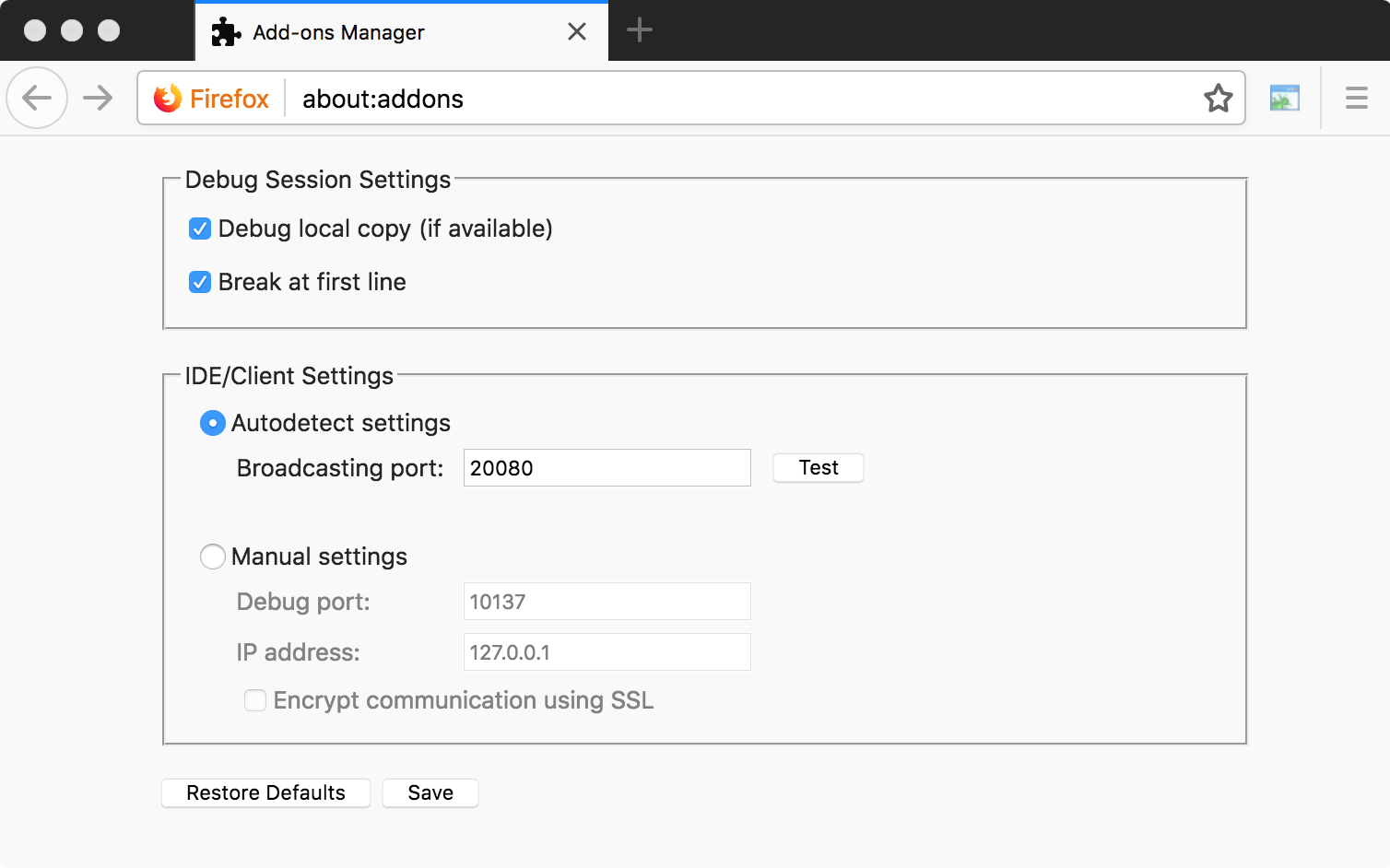 Zend debugger extension in Firefox