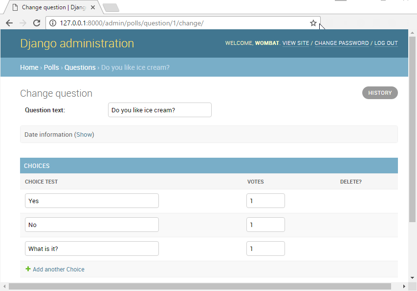 Change question page