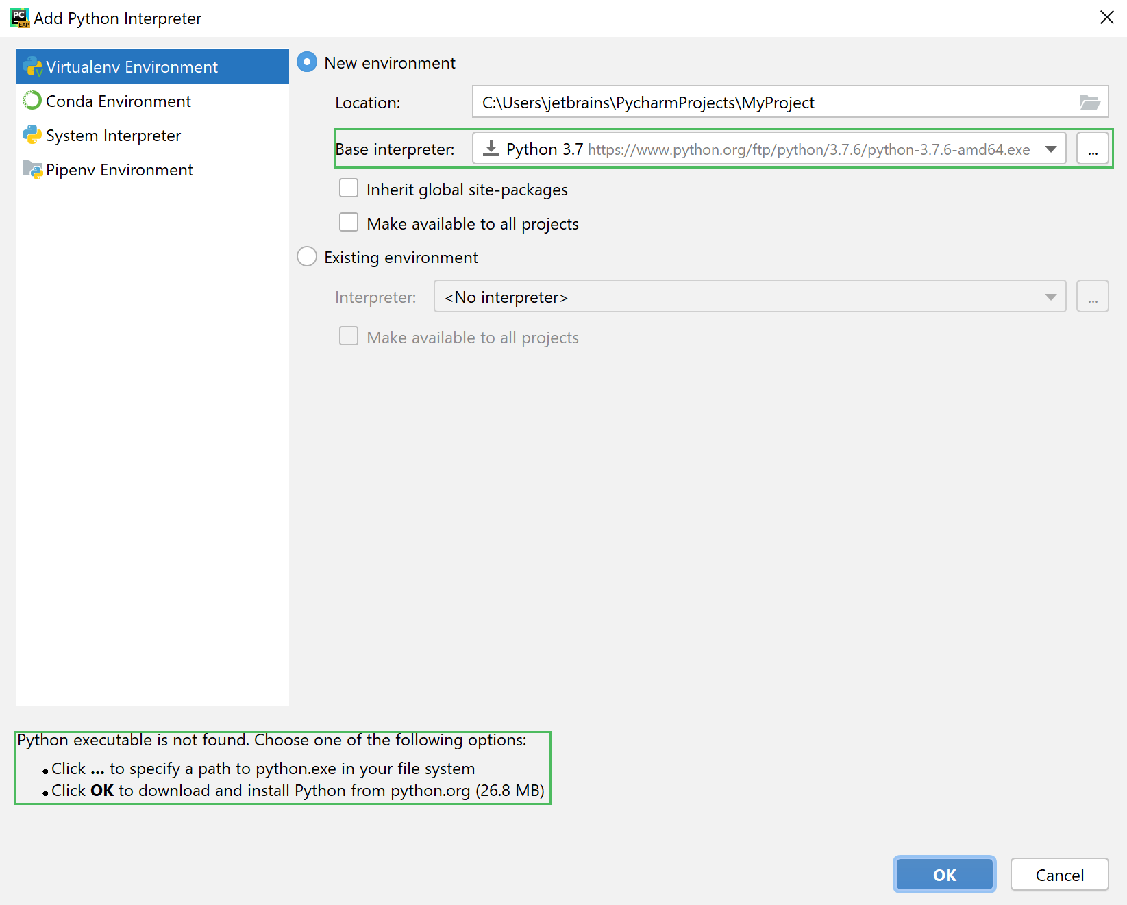 Configure Python interpreters CLion