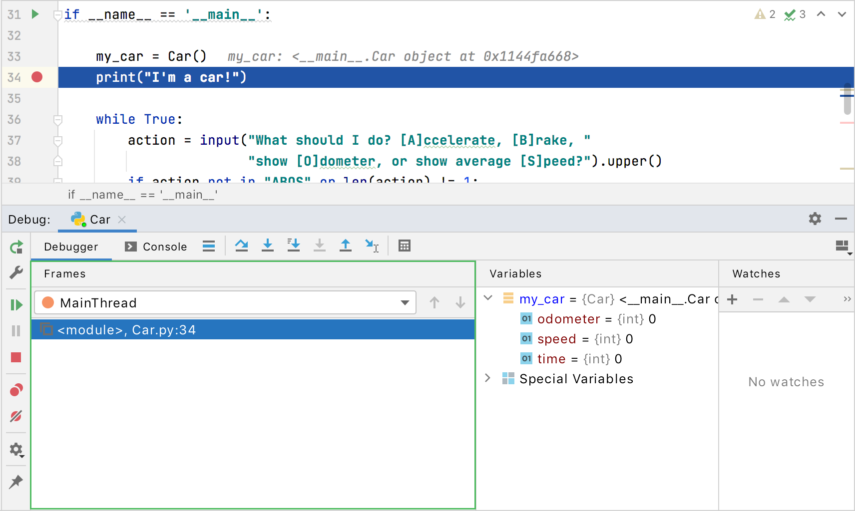 Examine Suspended Program Pycharm