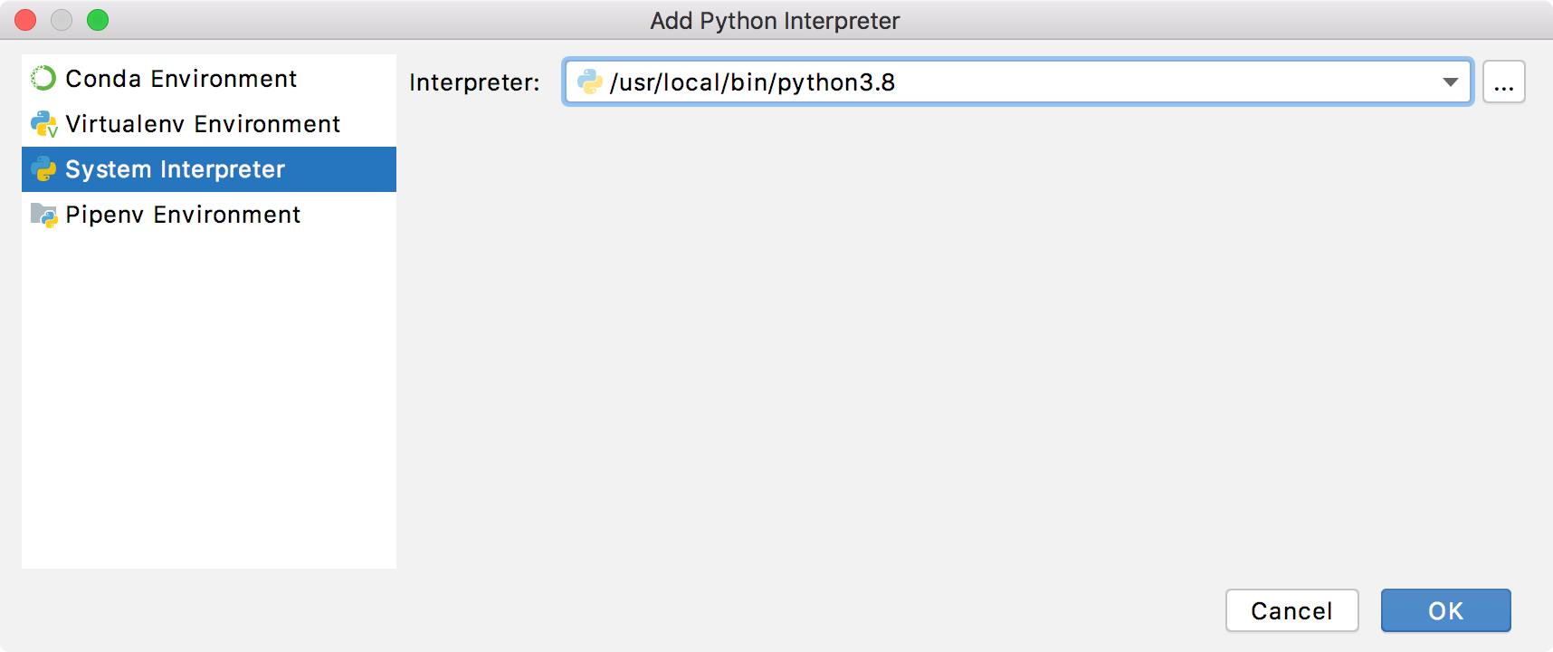 Adding a system interpreter
