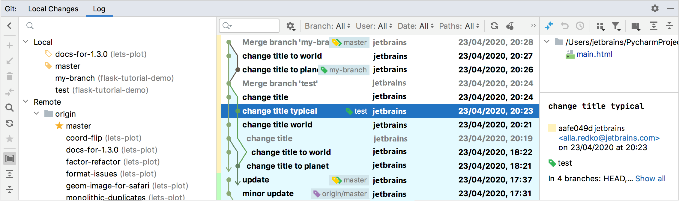 Login tab of the Git tool window