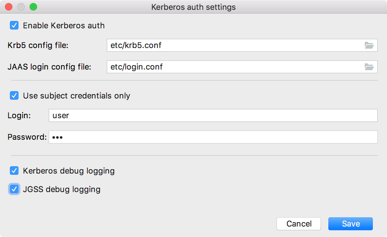 Kerberos settings