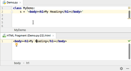 Edit the HTML fragment in the dedicated editor
