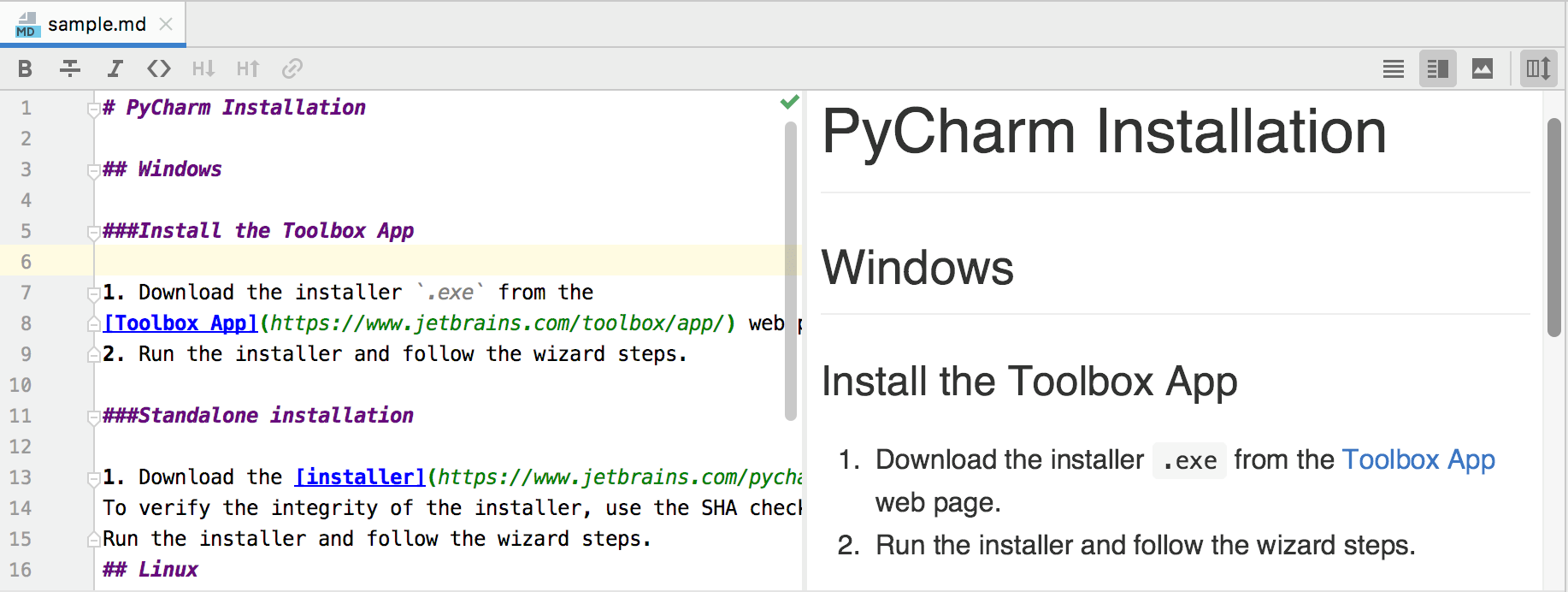 Markdown editor and live preview pane