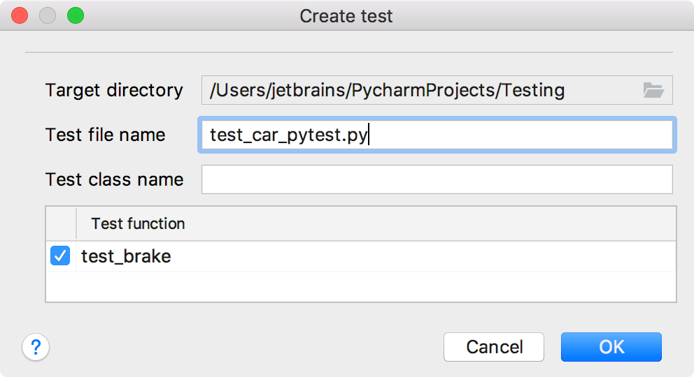 Create a python test for the brake method