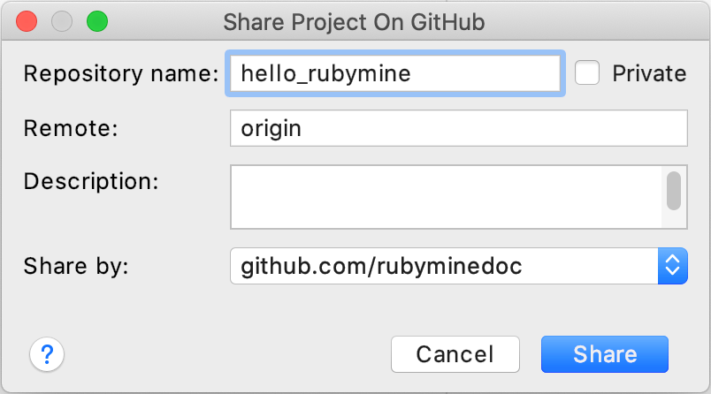 Share project on GitHub dialog