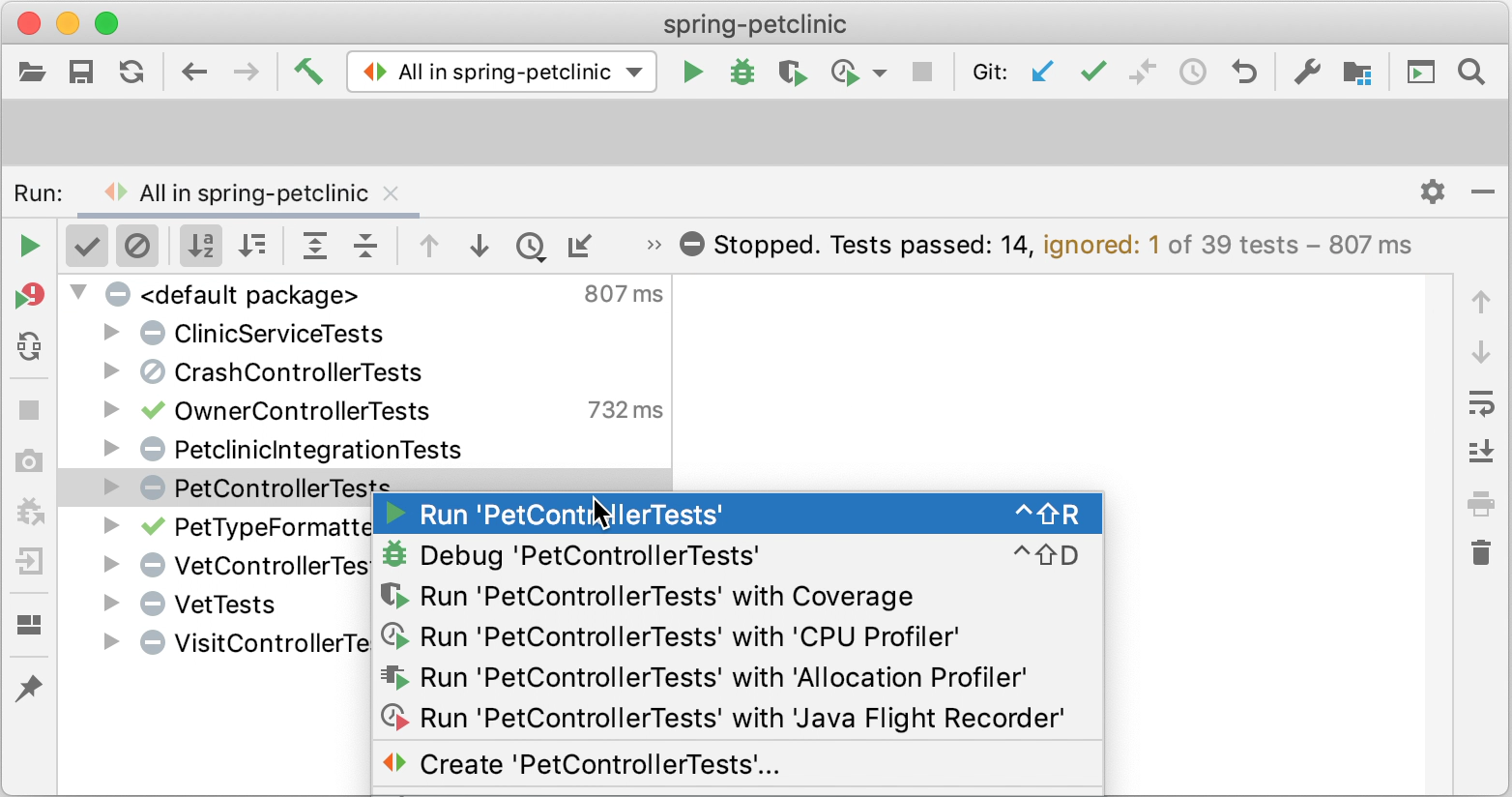 Running all tests in a folder, stopping, and rerunning a single test