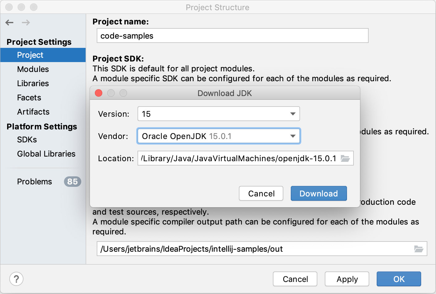 Setting up the JDK for a project