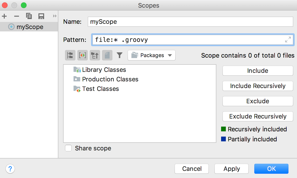 Scopes dialog