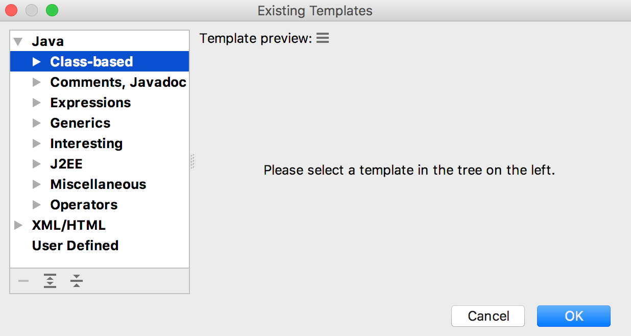 Search templates dialog