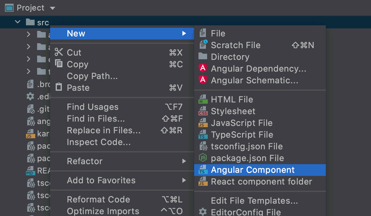 Create an Angular component from a multiple files template in a separate folder