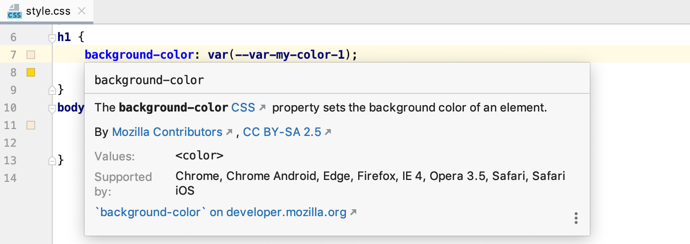 Style sheets quick documentation: compatible browsers are listed