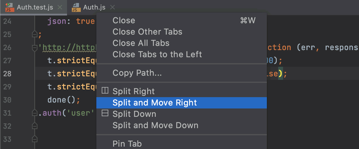 Splitting editor tabs