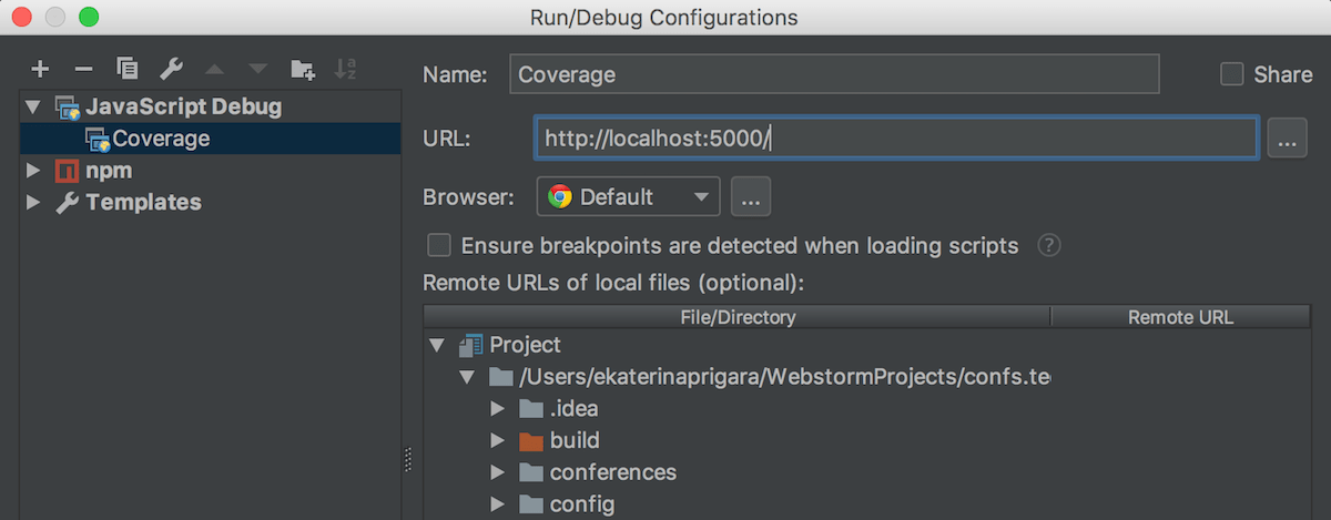 JavaScript Debug configuration