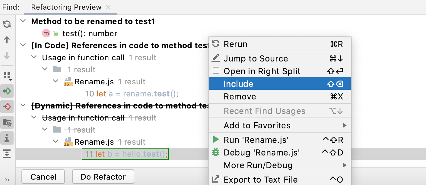 Refactoring preview for
                 dynamic usages