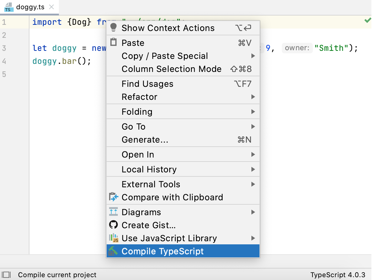 Compile TypeScript from context menu of a file