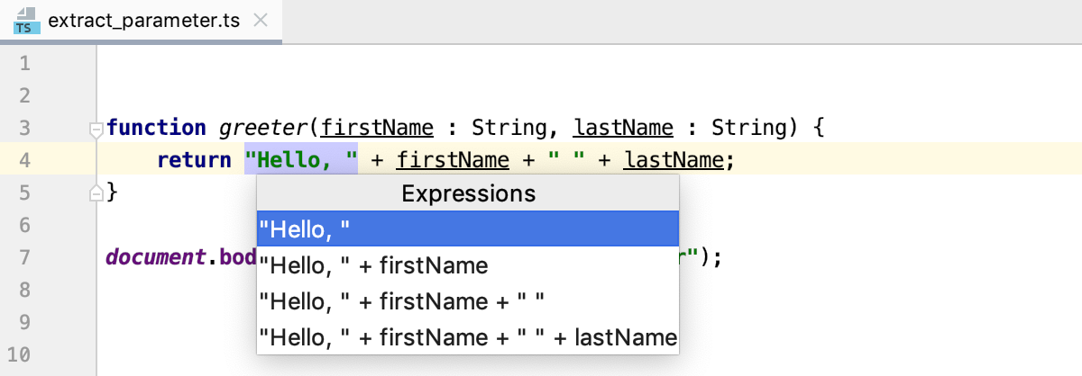 Introduce Parameter: select an expression