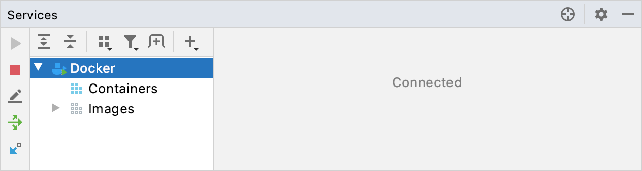 The Docker tool window, connected to Docker