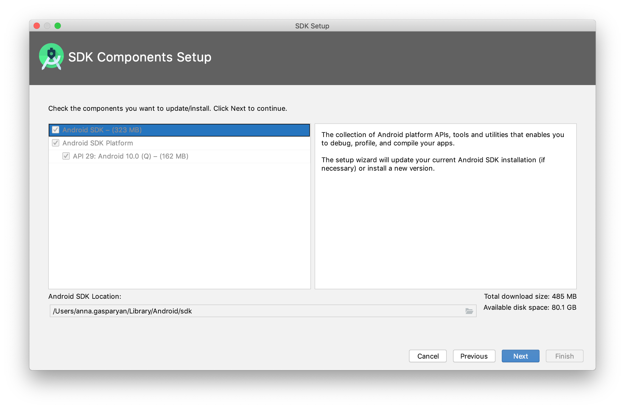 android studio emulator location mac