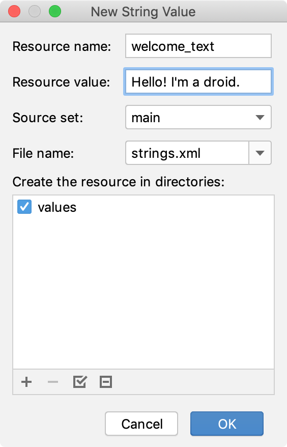 New String Value dialog