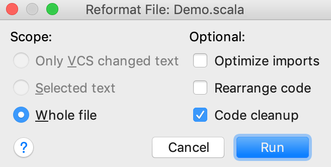 Reformat file dialog