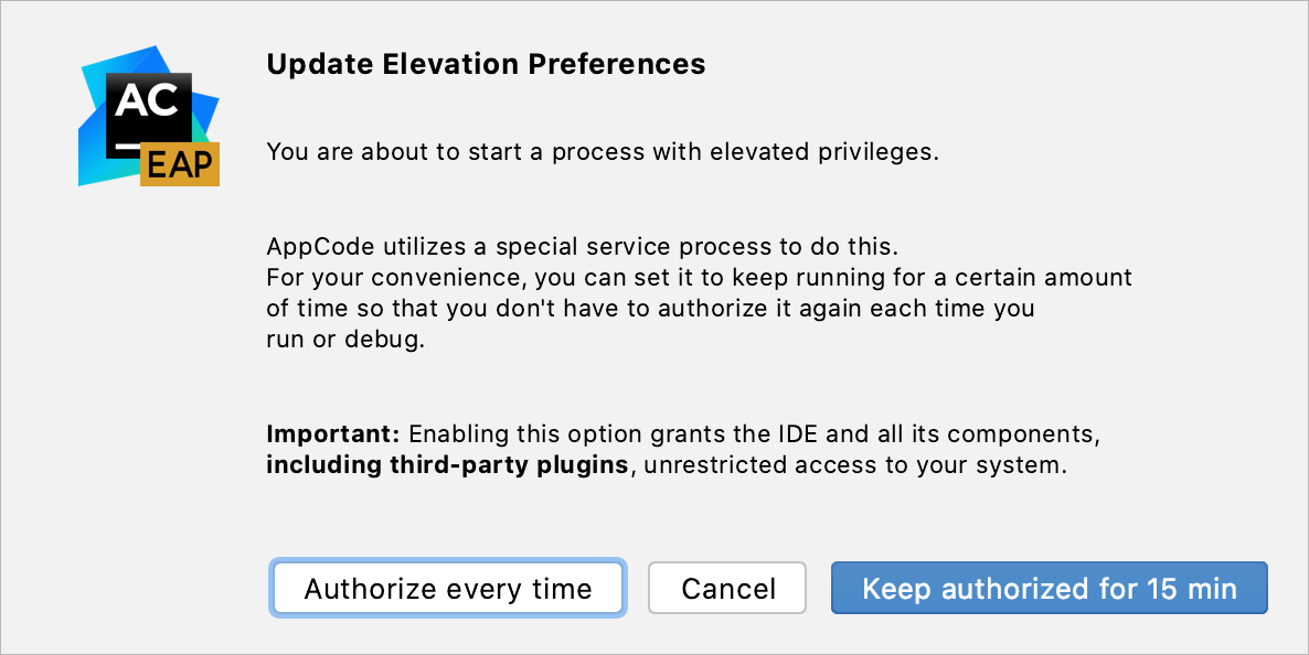 Authorization preferences dialog