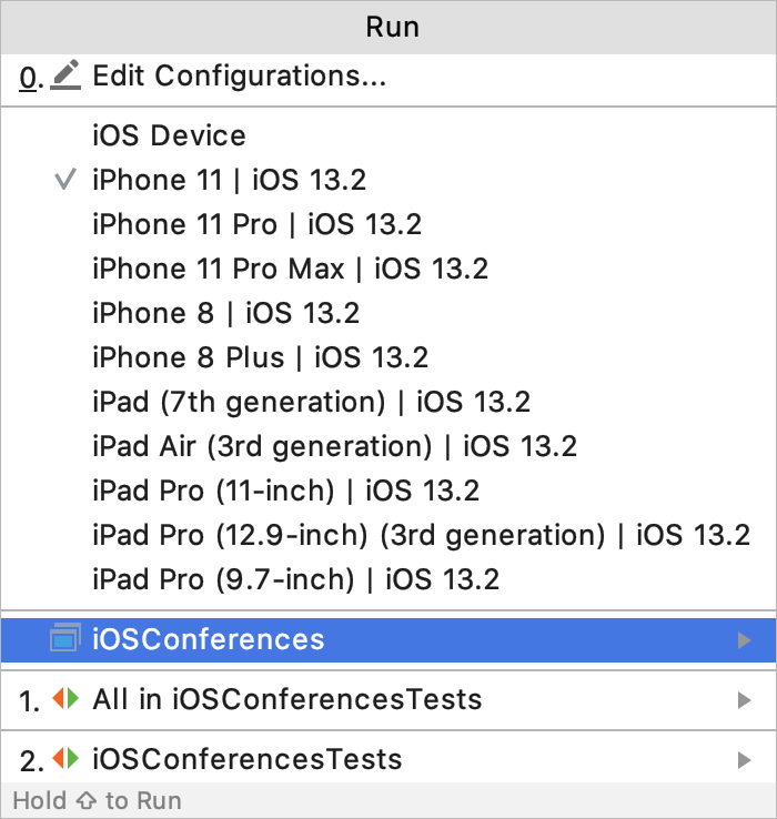 Select debug configurations