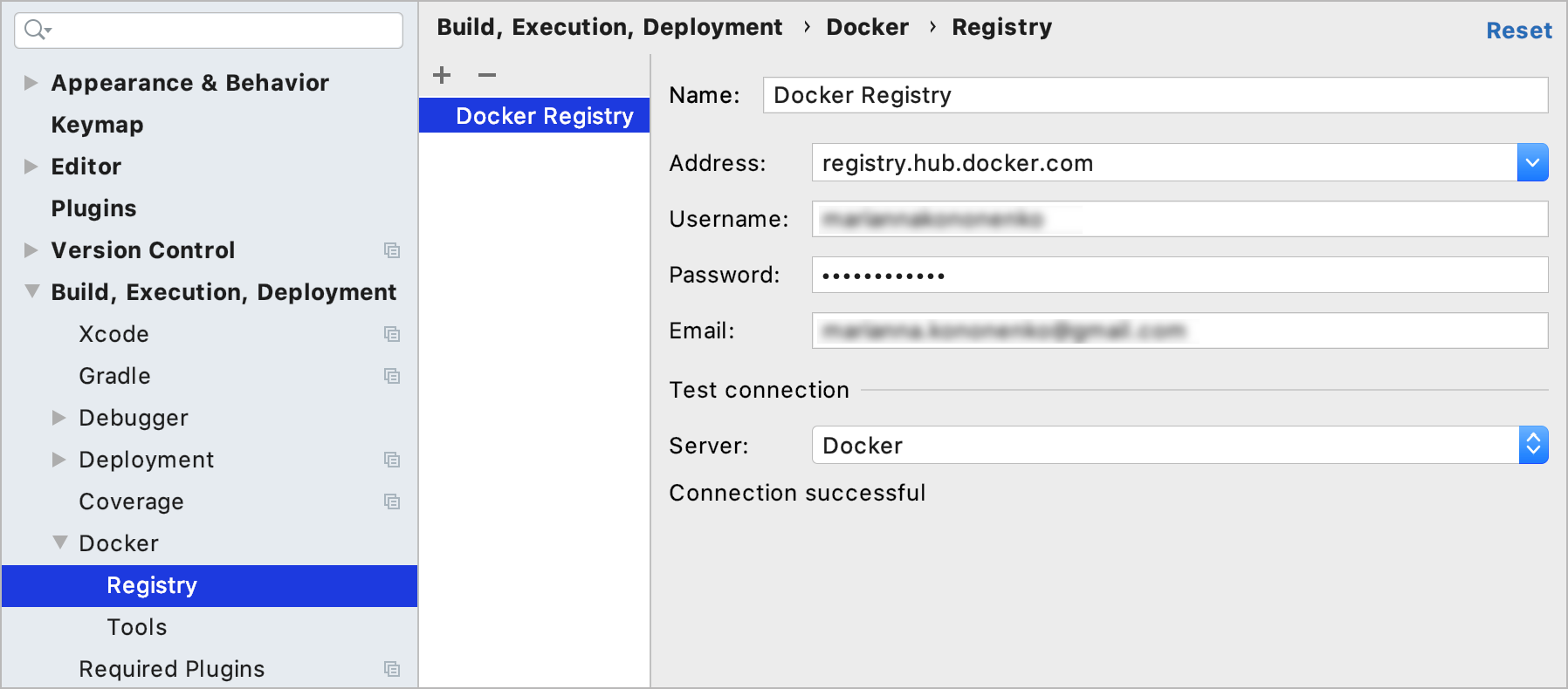 The Docker Registry dialog