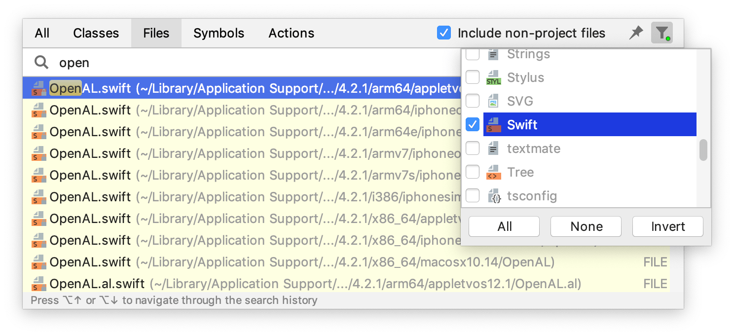 Exclude file types from search