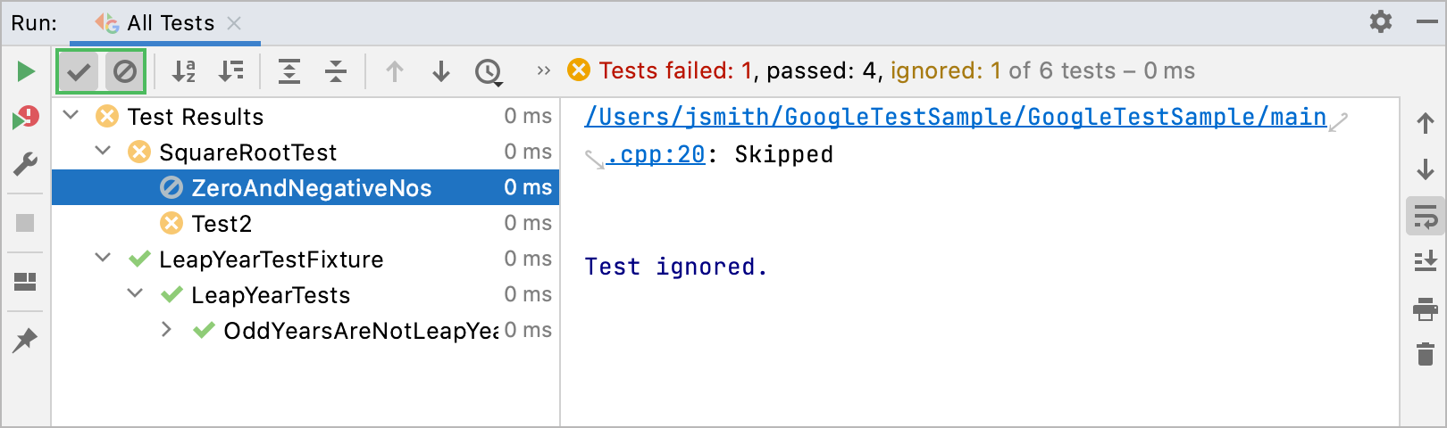 Show results of passed and skipped tests