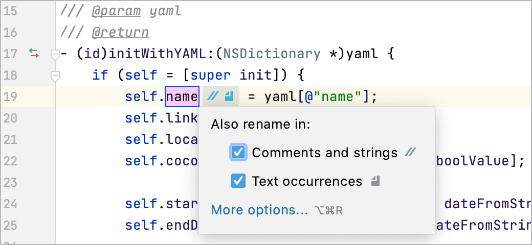 The inplace rename refactoring dialog